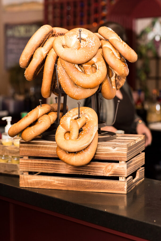 soft pretzel bar served as a late night wedding snack for the guests