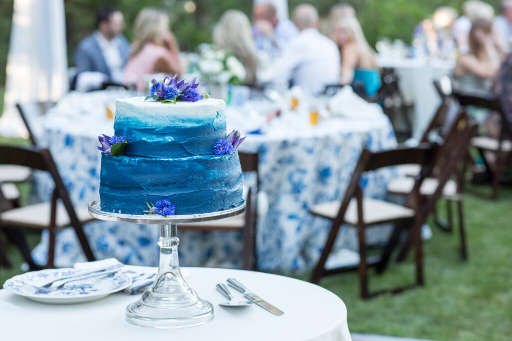 Blue and white ombre wedding cake 