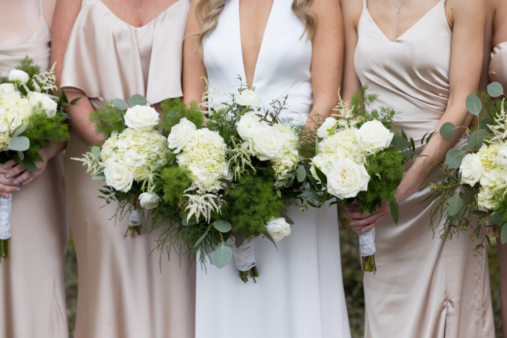 champagne Bridesmaids dresses Bridal bouquet hydrangea 
