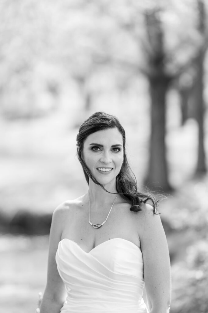 black and white photograph of a bride at Eden of Gracefield